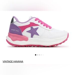 NIB Big Girls Sz 3.5 White Purple and Pink Havana Sneakers